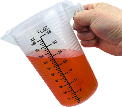 Measuring cups 35oz (1000 mL), Plastic, Multipurpose - Great for Chemicals, Oil, Pool and Gardening - Ounce (oz) and Milliliter (mL)