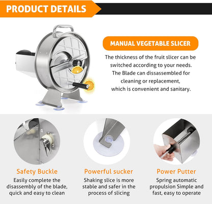 WICHEMI Electric Vegetable Slicer Commercial Fruit Slicing Machine Potato Slicer Electric Cabbage Shredder Machine 2 IN 1 Manual Electric Vegetable Cutter Stainless Steel Food Slicer