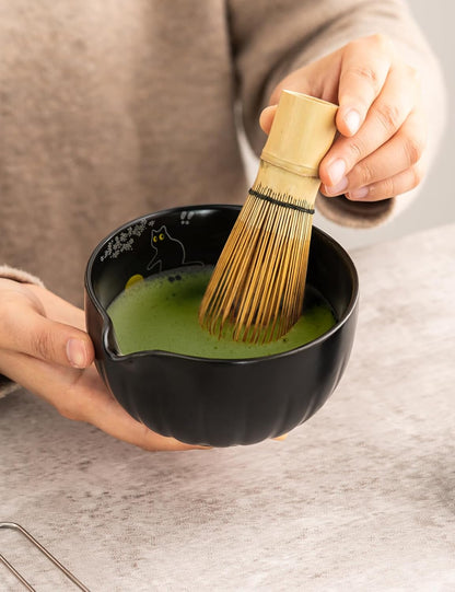 TANG PIN Matcha Set - Match Bowl and Whisk, 15 OZ, Matcha Scoop | Matcha Whisk Stand (Chasen Holder) - 4pc Perfect Matcha Kit for Matcha Tea Ceremony (Mottled Green)