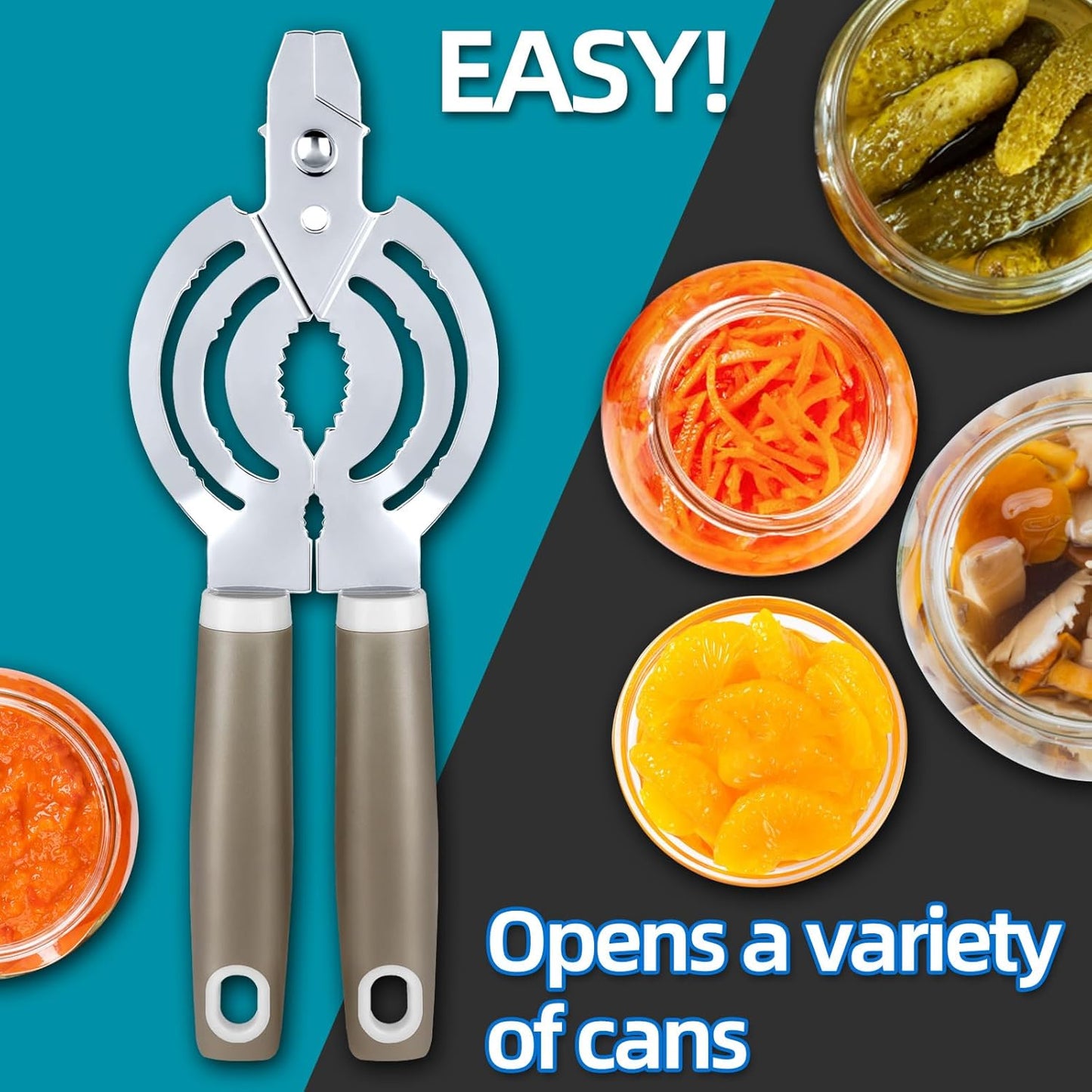 Jar Opener, Multi Jar Opener for Weak Hands, Stainless Steel Jar Lid Opener, Beer Bottle Opener for Arthritic Hands, Seniors with Arthritis