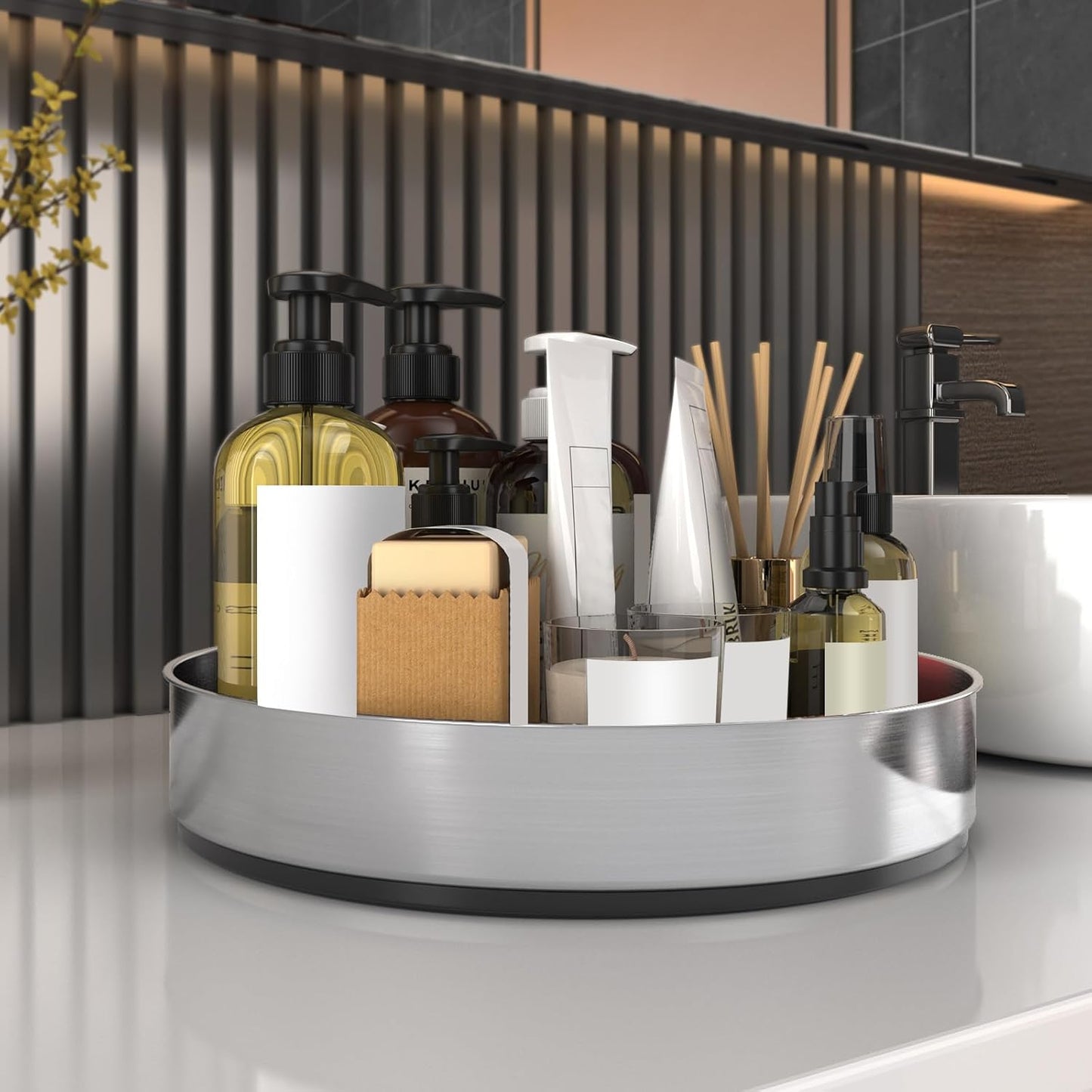 VAEHOLD Lazy Susan Turntable Spice Rack Organizer for Kitchen Cabinet, Storage Tray for Fruit, Snacks, Salad - Organizer for Cupboard, Pantry, Bathroom, Table, Cosmetic (White, 9 4/5'')
