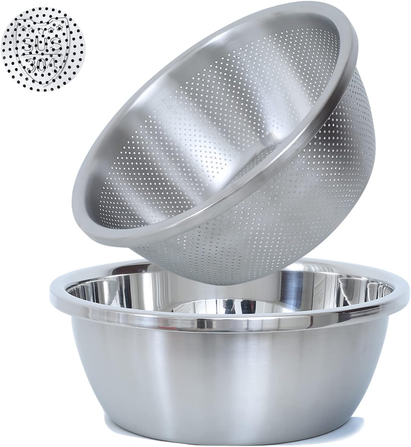Paoli 304 Stainless Steel Fine Mesh Colander Set, 1.5QT Large Capacity Strainer with Mixing Bowl — Rinse Fruits, Veggies, Rice & Drain Pasta, Dishwasher Safe (2-Piece)