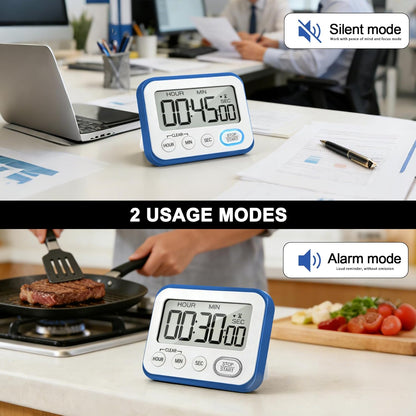 Digital Kitchen Timer Magnetic Loud Alarm, Large LCD Screen Silent/Beeping Multi-Function for Teachers Classroom Kids, Black