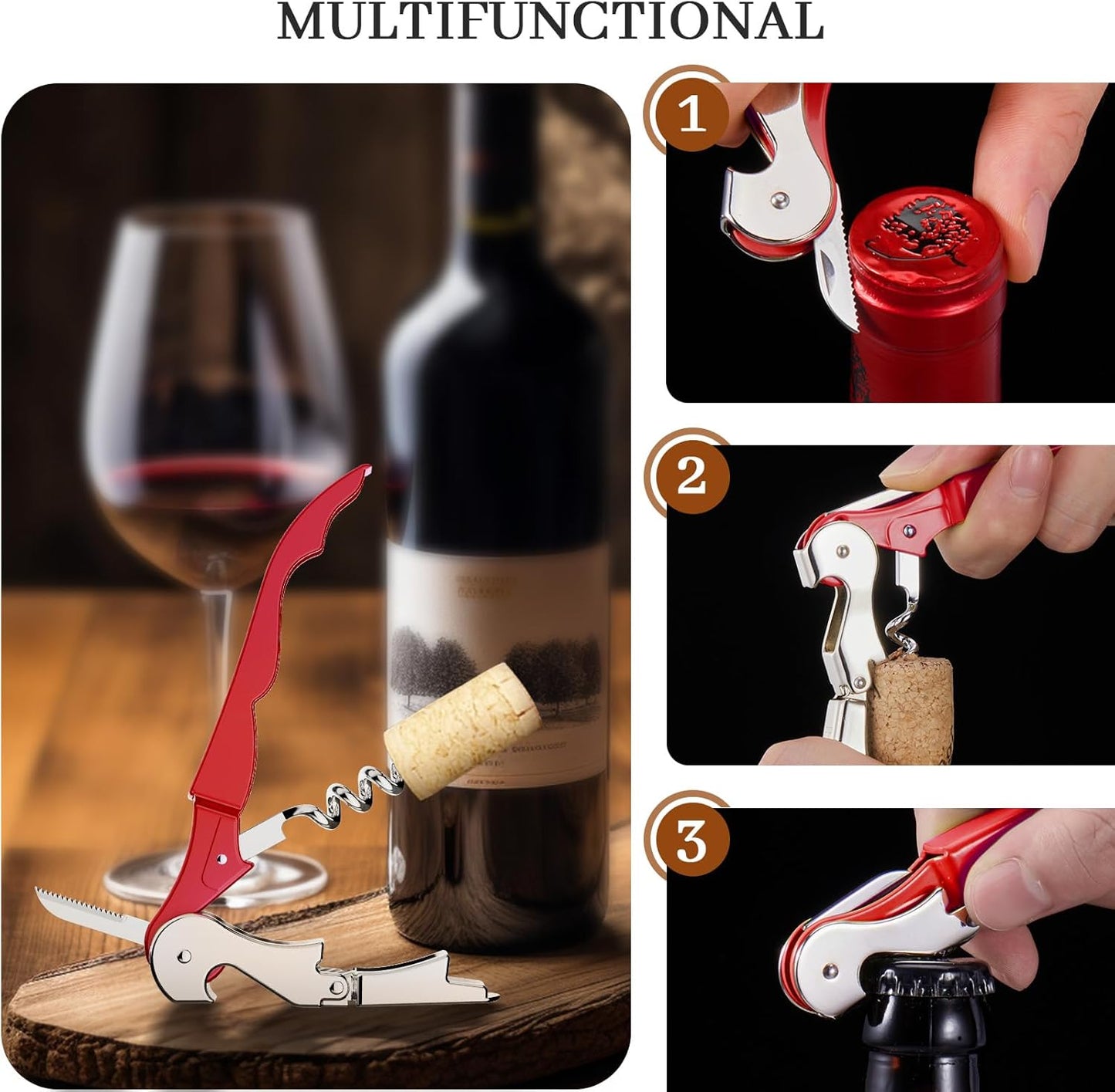 HYZ 2-Pack Wine Opener Waiter Corkscrew, Professional Wine Key for Servers, Bartender, with Foil Cutter, Manual Wine Bottle Opener Double Hinged (Black)