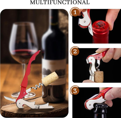 HYZ 2-Pack Wine Opener Waiter Corkscrew, Professional Wine Key for Servers, Bartender, with Foil Cutter, Manual Wine Bottle Opener Double Hinged (Black)
