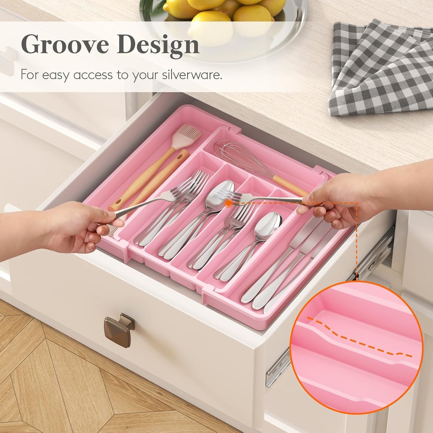 Lifewit Silverware Drawer Organizer, Expandable Utensil Tray for Kitchen, BPA Free Flatware and Cutlery Holder, Adjustable Plastic Storage for Spoons Forks Knives, 11-18 x 14", Black