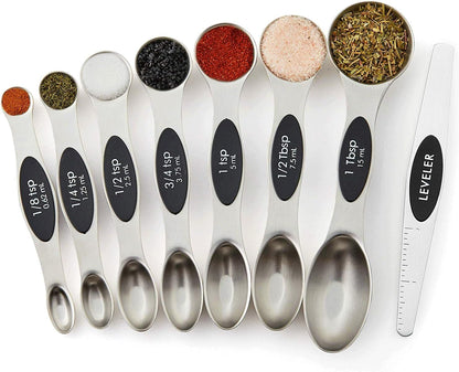 Set of 8 Stainless Steel Magnetic Measuring Spoons Set with Leveler,Dual Sided Stackable Steel Metal Teaspoons for Baking & Cooking Kicchen Accessories (Color)