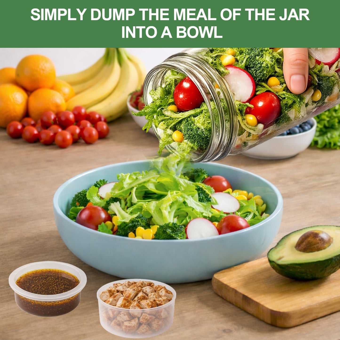 4 Pack Glass Salad Jars with Lids,32oz Mason Jars for Meal Prep,Leakproof Lunch Container with Two Small Built-in Boxes for Wet/Dry Separation of Salad Dressing and Dry Ingredients( Apricot White)