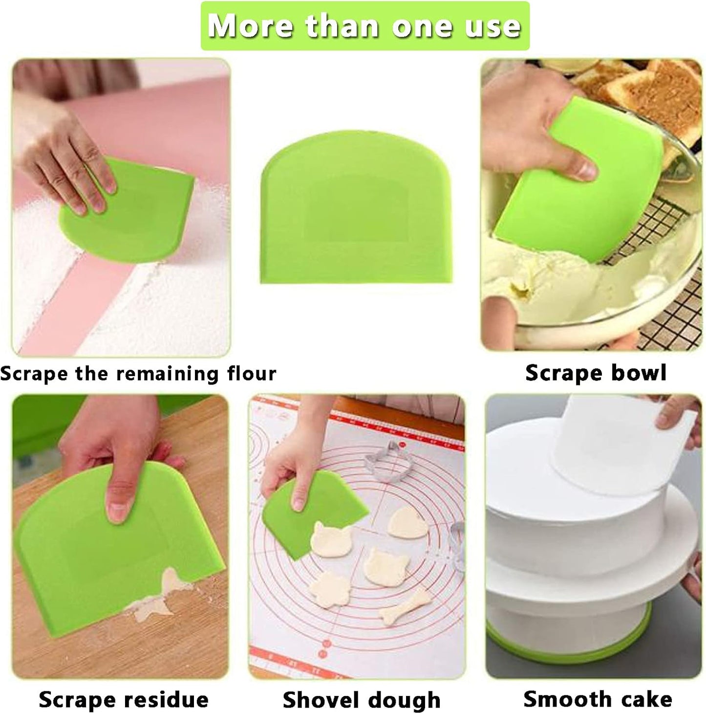 3 PCS Plastic Dough Scraper Bench Scraper, 4.7x3.7" Flexible Bowl Scraper, Food-Grade Dough Cutter, Non-Slip Food Scrappers for Bread, Cake, Cream, Fondant