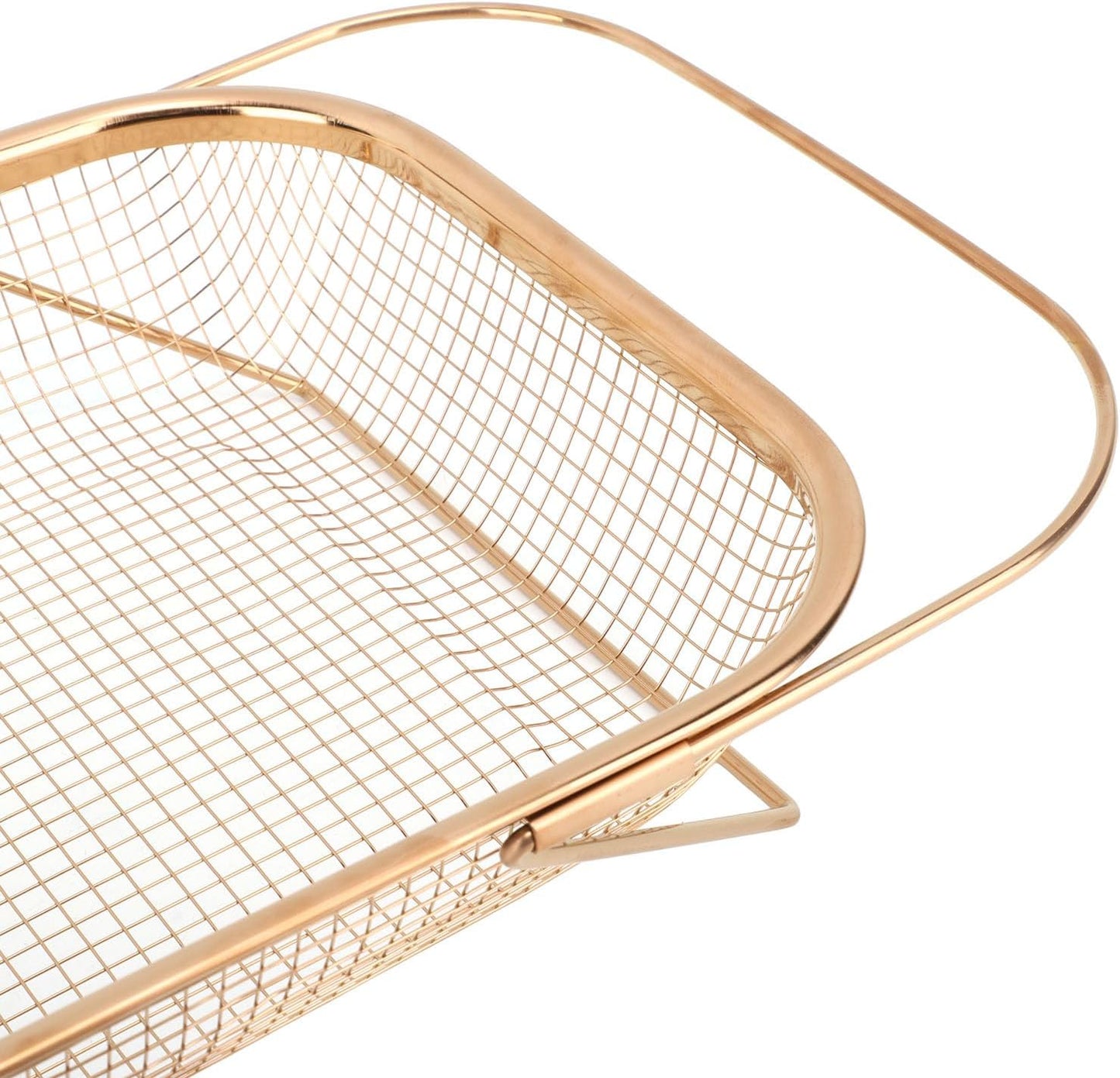 Over the Sink Colander, Expandable Baskets with Fine Mesh Strainer Handle Stainless Steel Rectangle Kitchen Colanders for Strain Drain Rinse Fruits Vegetables Pasta New Home Essentials (Gold)