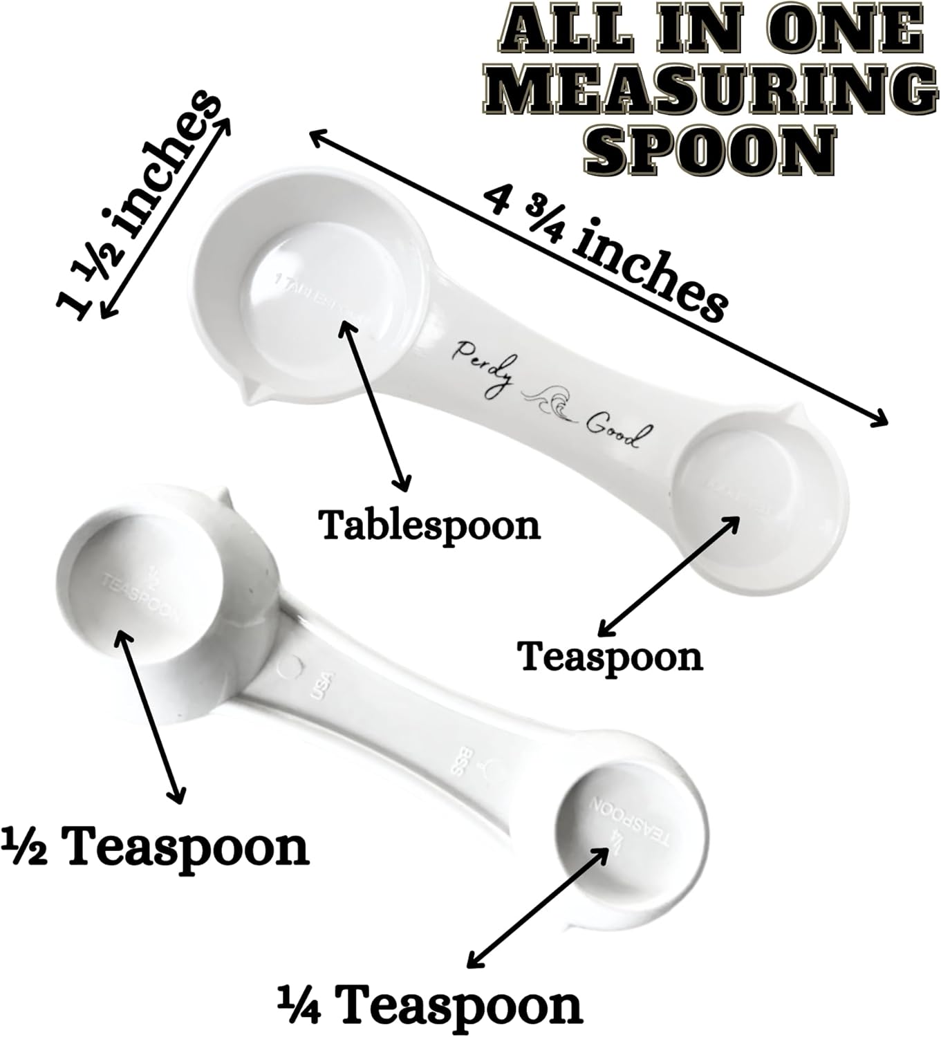 All in One Measuring Spoon for Baking & Cooking – 1 Tbsp, 1 Tsp, 1/2 Tsp, 1/4 Tsp – Durable Plastic, Dishwasher Safe – Accurate Dry & Liquid Measure – Rugged Kitchen Tool – Made in USA