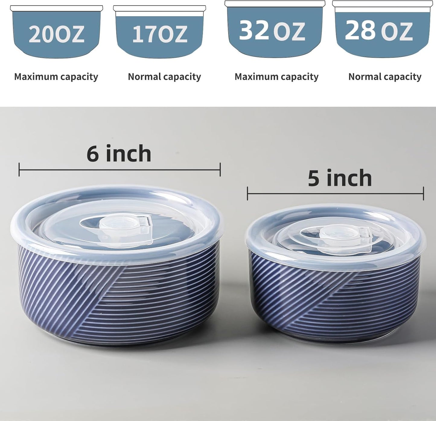 Ceramic Nesting Bowls with Lids: Mixing Bowls with Lids - Porcelain Food Storage Containers For Prep and Serving, Microwavable Kitchen Bowl Set of 4, 50/32/20/10 oz (White)