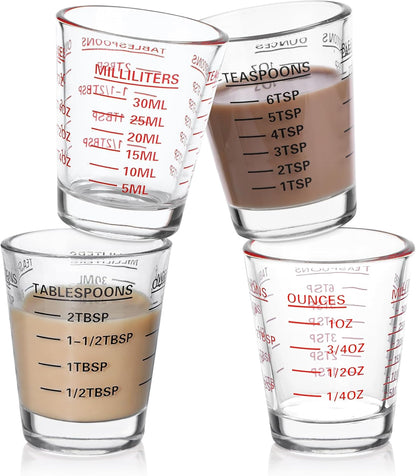SAIAOKJ Shot Glasses Measuring Cup Set 2PACK Espresso Shot Glasses Liquid Heavy Glass 26-Incremental Measurement 1 OZ, 2 TBS, 6 TSP, 30 ML Kitchen Tools (Red)