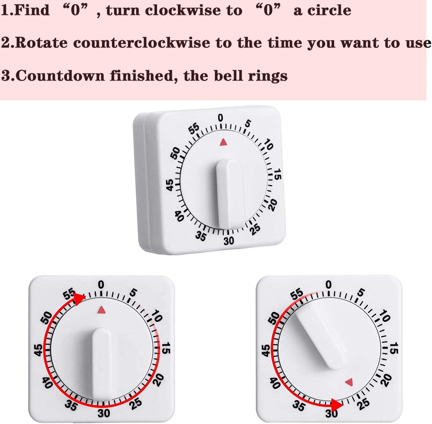 Weewooday 2 Pieces 60 Minute Visual Kitchen Timer Hour Mini Countdown Mechanical Timer Loud Voice for Kitchen, Homework, Exercise