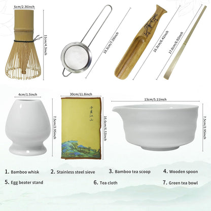 Matcha Whisk Set, Matcha Bowl with Spout, Bamboo Whisk, Scoop, Sifter, Whisk Holder – Home & Kitchen Décor, Perfect for Christmas, Birthdays