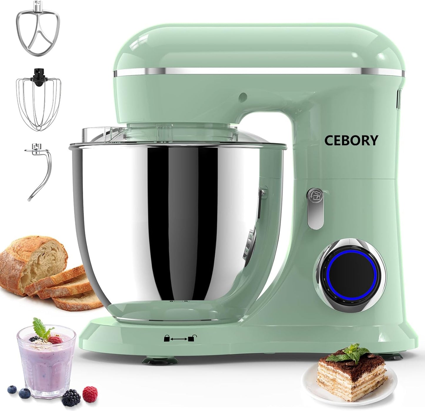 CEBORY 3-IN-1 Electric Stand Mixer, 6.5QT Bowl 660W 10-Speed Kitchen Mixer, Household Food Mixers include Dough Hook, Beater and Whisk, Bread Cake Mixer for Baking and Most Home Cooks, Pink
