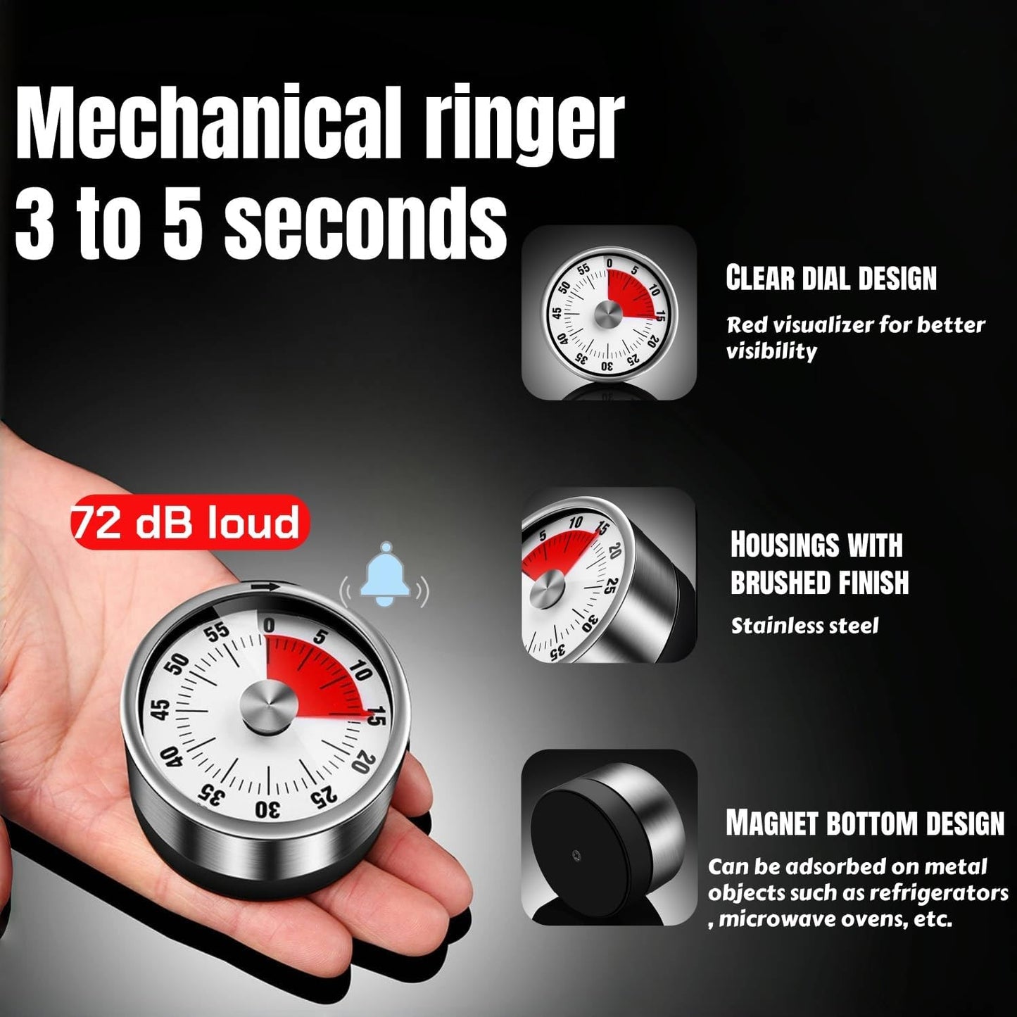 Kitchen timers for Cooking,Visual Mechanical Timer, from 0 to 60 Minutes,No Batteries Required -Exquisite Stainless Steel Body,for Kitchen,Countdown Timer for Exercise, Study.