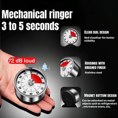 Kitchen timers for Cooking,Visual Mechanical Timer, from 0 to 60 Minutes,No Batteries Required -Exquisite Stainless Steel Body,for Kitchen,Countdown Timer for Exercise, Study.