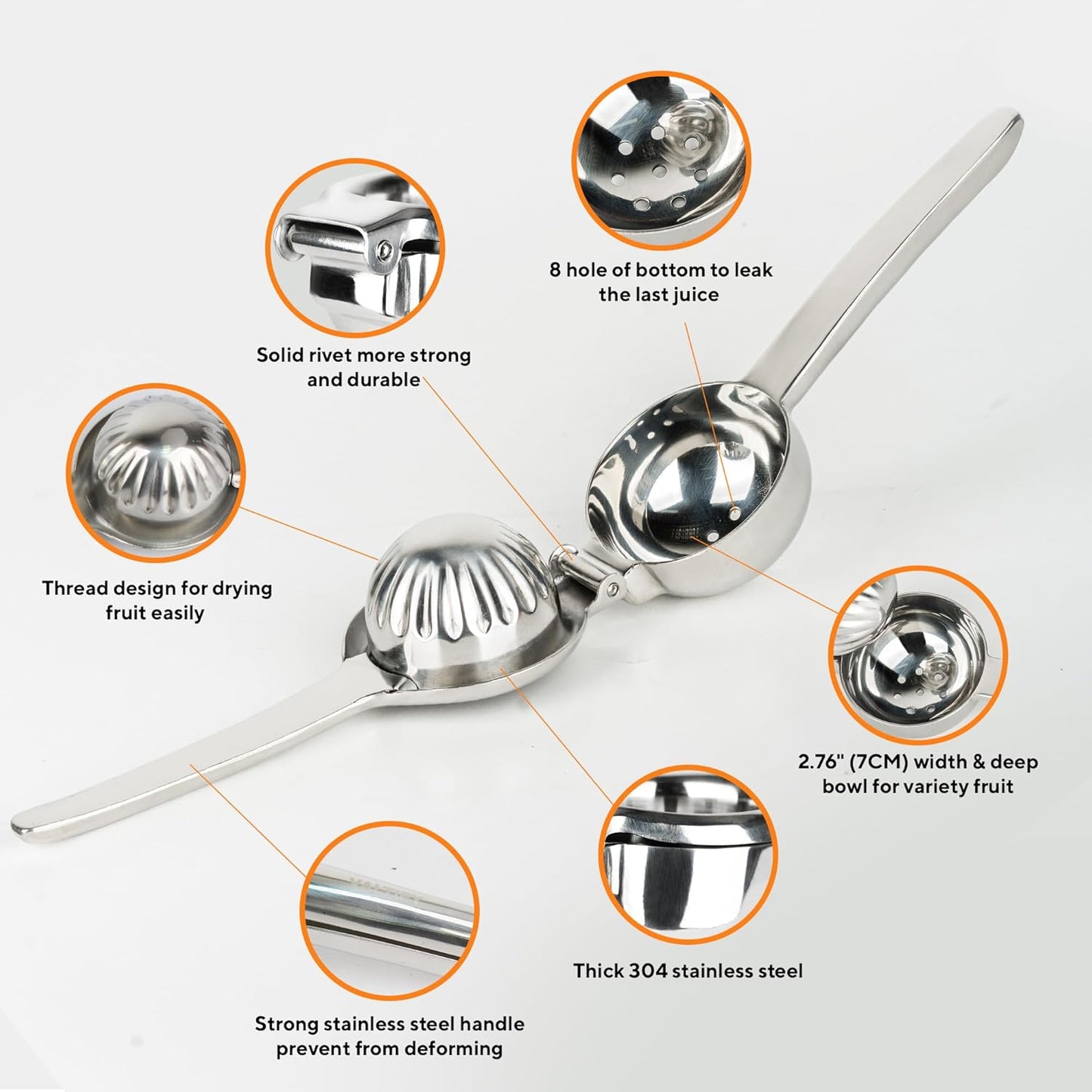 Stainless Steel Lemon Squeezer | Heavy Duty Handheld Juicer with X-Large Bowl | Premium Manual Citrus Press | Stainless Steel Lemon Lime Squeezer & Juicer Hand Press | Rust-Resistant, Dishwasher Safe
