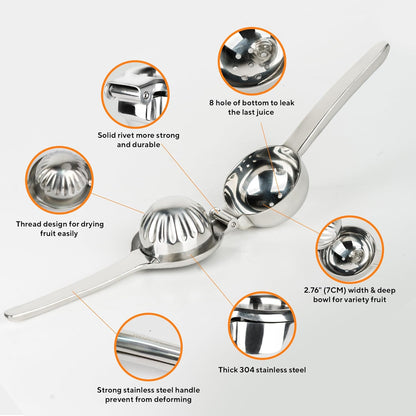 Stainless Steel Lemon Squeezer | Heavy Duty Handheld Juicer with X-Large Bowl | Premium Manual Citrus Press | Stainless Steel Lemon Lime Squeezer & Juicer Hand Press | Rust-Resistant, Dishwasher Safe