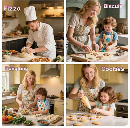 Stainless Steel & Beechwood Rolling Pin with Adjustable Thickness - Ergonomic Dumpling/Pasta Maker、Pizza, Kitchen Tool for Home Chefs, Dishwasher Safe & Rustproof Design (T)