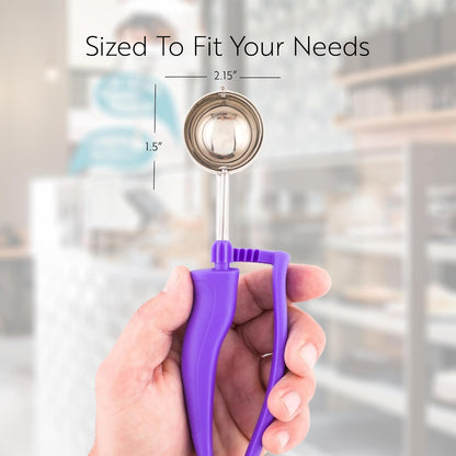Restaurantware Comfy Grip 4 Ounce Gelato Scoop 1 Ambidextrous Ice Cream Scoop - Built-In Blade Bright Handle Gray Stainless Steel Cookie Dough Scoop Comfortable Grip For All Ingredients