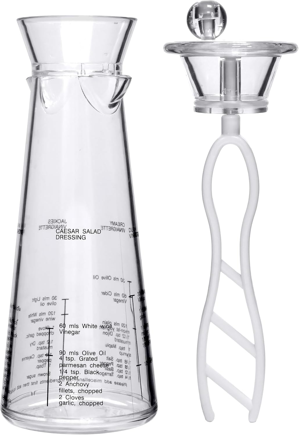 Amazing Abby Acrylic Salad Dressing Mixer with Stirring Blade and Built-In Recipe (12 oz), Plastic Vinaigrette Shaker Bottle, BPA-Free, Dishwasher-Safe, Easy to Measure, Mix, Serve, and Store