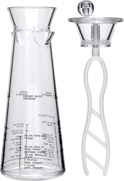 Amazing Abby Acrylic Salad Dressing Mixer with Stirring Blade and Built-In Recipe (12 oz), Plastic Vinaigrette Shaker Bottle, BPA-Free, Dishwasher-Safe, Easy to Measure, Mix, Serve, and Store