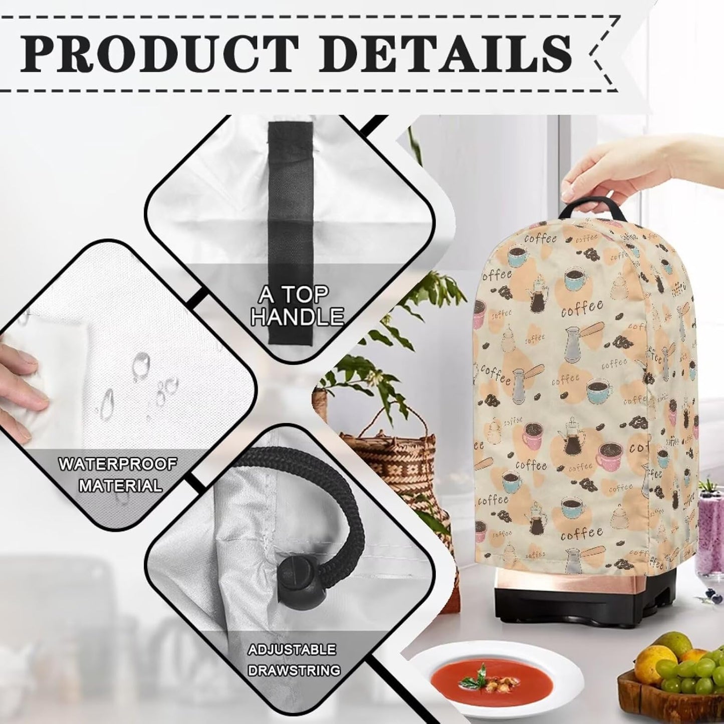 Coffee Pastry Blender Dust Cover with Drawstring Field Stand Mixer or Coffee Maker Cover Anti Fingerprint Polyester Appliance for Home Kitchen Decor