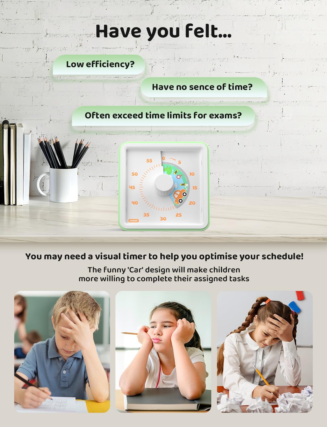 LIORQUE 60 Minute Visual Timer for Kids, Visual Countdown Timer for Classroom Office Kitchen with 'Rainbow' Pattern Design, Pomodoro Timer with Silent Operation (Batteries Included)