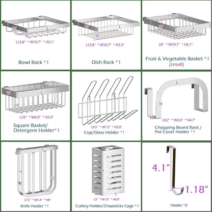 PUSDON Over the Sink Dish Drying Rack, 2 Tier Adjustable Large Capacity Stainless Steel Dish Rack for Kitchen Counter, Heavy Duty Space Saver Organizer with Utensil Holder, Black