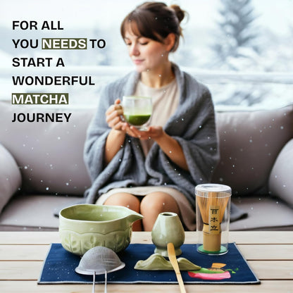 8-Piece Matcha Whisk Set with Bowl, Bamboo Matcha Whisk, Whisk Holder, Scoop & Sifter, Traditional Matcha Kit for Ceremonial Matcha Tea & Lattes, Green