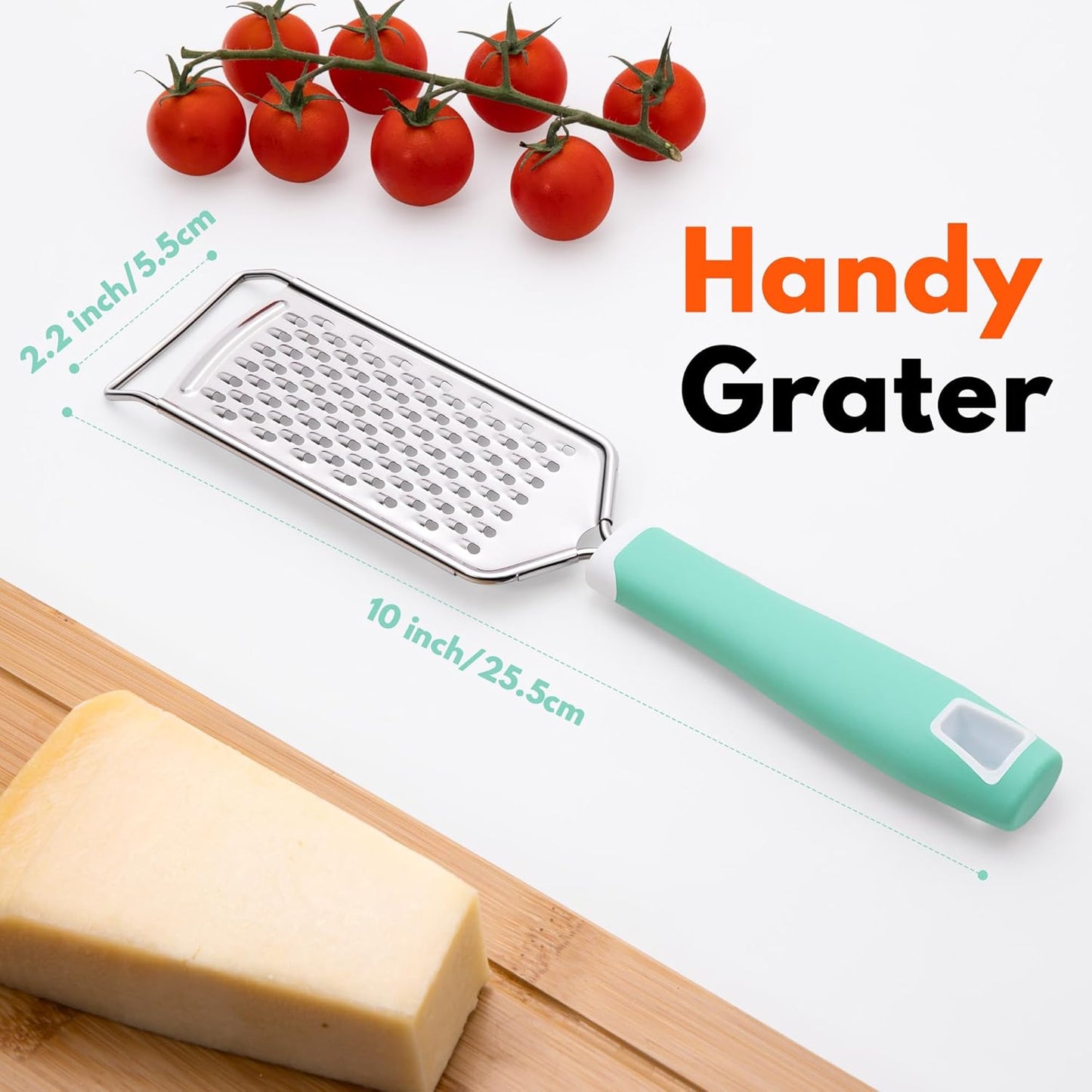 Rainspire Professional Cheese Graters for Kitchen Stainless Steel Handheld, Metal Lemon Zester Grater With Handle For Cheese, Chocolate, Spices, Kitchen Gadgets And Tools, Soft Grip Handle, Black