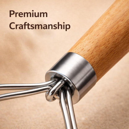 Danish Dough Whisk for Sourdough Bread – Stainless Steel Manual Dough Mixer with Wooden Handle 13 Inch Bread Mixing Tool for Pizza Baking & Artisan Dough