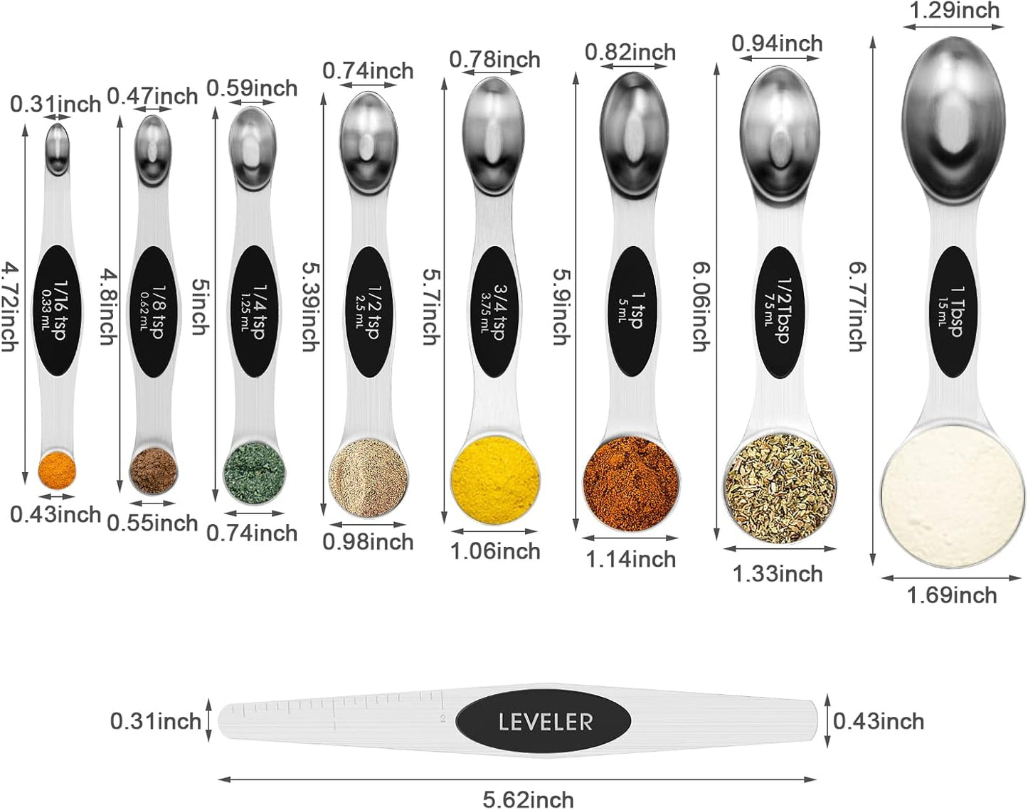 Mini Measuring Spoon Set, Heavy Duty Stainless Steel Measuring Spoons for Cooking Baking, Tablespoon Teaspoon for Dry or Liquid Ingredients, Fits in Spice Jar, 1/64 1/32 1/16 1/8 1/4 tsp