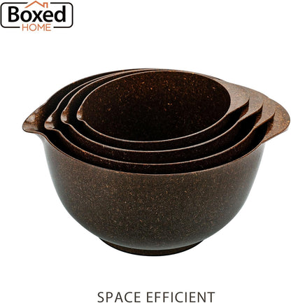 BoxedHome Nesting Plastic Mixing Bowl Set, 4 Piece Mixing Bowl Set with Pour Spouts, Size 1.7, 2.5, 3.5 and 4.5qt, for Prepping, Mixing, Baking, Cooking(2023 New Version, Pink)