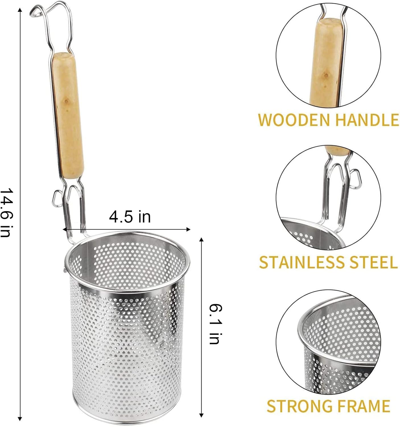 MyLifeUNIT Pasta Strainer, 2 Pack Stainless Steel Mesh Spider Strainer for Pasta, Noodle, Dumpling (4.54"D x 6.1"H)