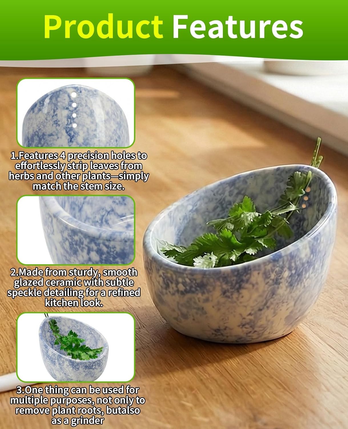 Pottery Herb Stripper Bowl, Herb Stripping Tool for Separating Leaves and Stems