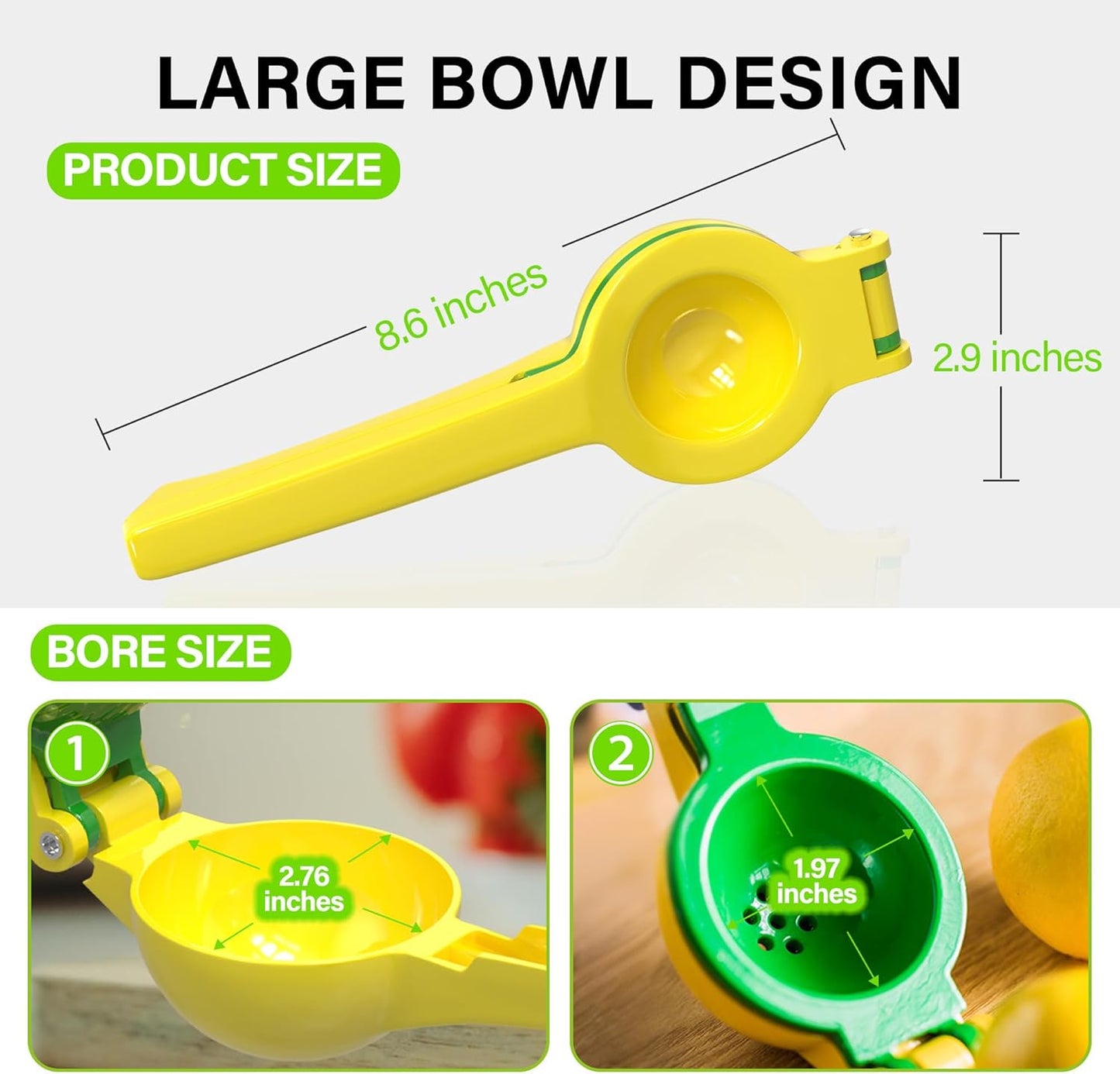 Vakoo 2-in-1 Lemon Squeezer - Heavy-Duty, Rust-Resistant Manual Juicer for Lemon, Lime & Citrus, Easy to Use & Clean, Kitchen Essential - Yellow & Green