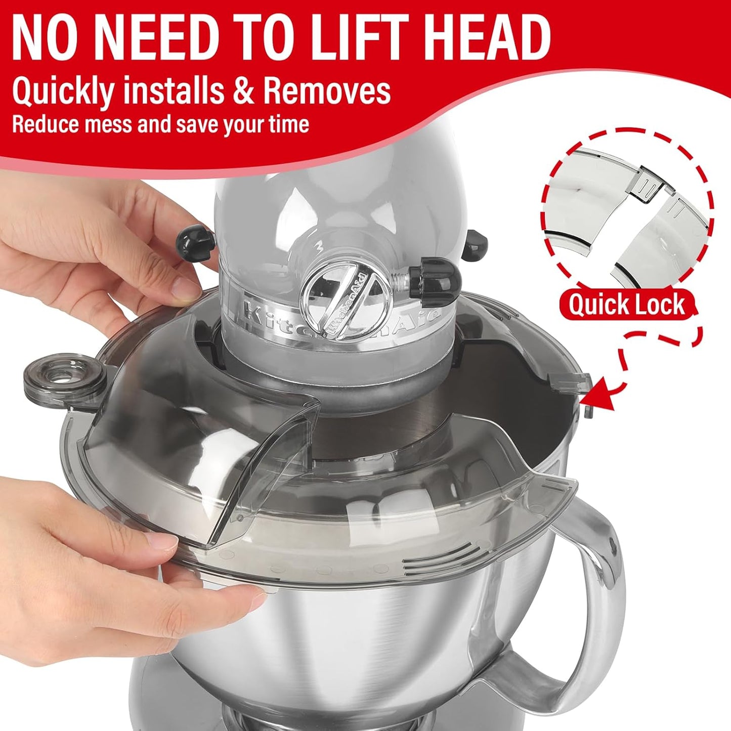Pouring Shield for KitchenAid Tilt Head 4.5-5 QT (for Stainless Steel Bowls Only), for Kitchen aid Accessories and Attachments, Fully Enclosed Foldable Lid Mixer Bowl Cover & Flour Funnel