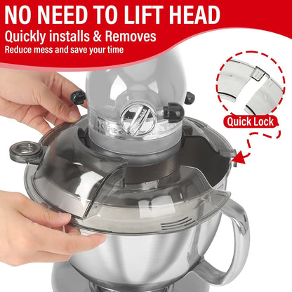 Pouring Shield for KitchenAid Tilt Head 4.5-5 QT (for Stainless Steel Bowls Only), for Kitchen aid Accessories and Attachments, Fully Enclosed Foldable Lid Mixer Bowl Cover & Flour Funnel