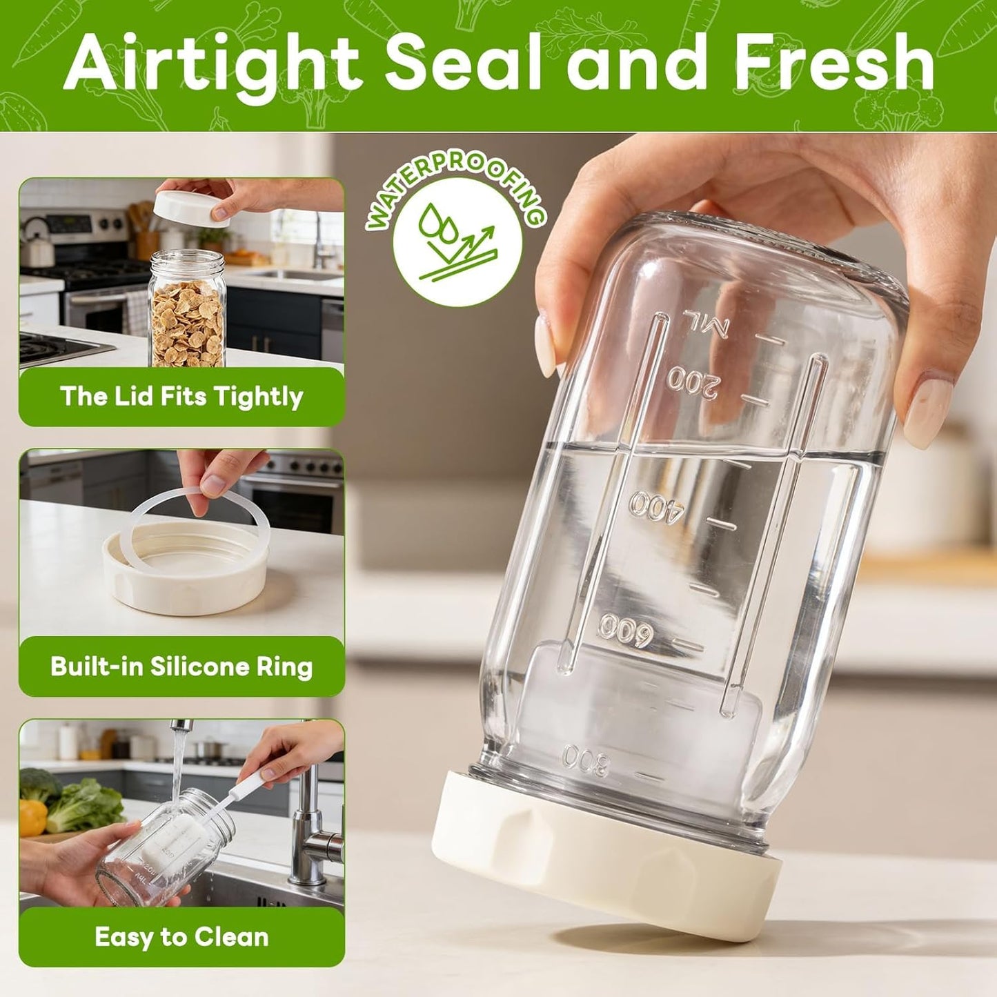 9PCS Salad Meal Prep Containers, 32oz Large Glass Salad Jars with Lids Meal Prep with 4 Forks, Leakproof Salad Container for Lunch with Separate Wet/Dry Dressing Cups for Home, Office and Outdoor