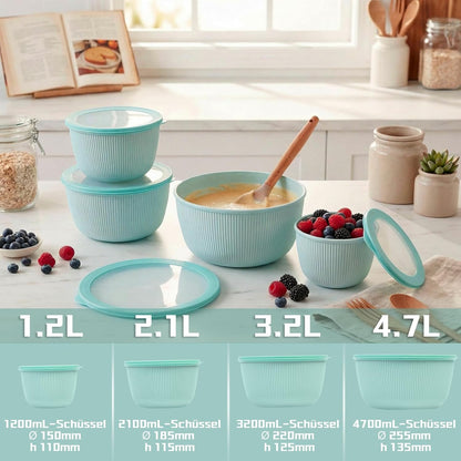 BoxedHome Mixing Bowls with Lids - 8 Piece Plastic Nesting Bowls Set includes 4 Prep Bowls and 4 Lids, Microwave and Dishwasher Safe, Green