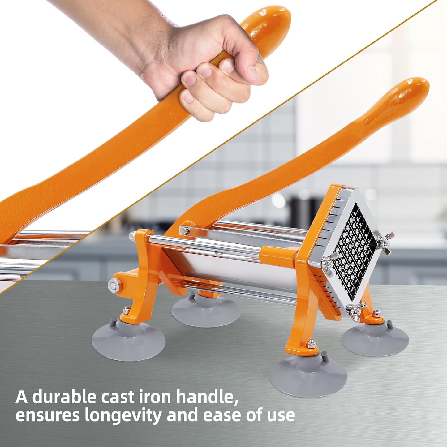 French Fry Cutter Commercial Potato Slicer with Suction Feet Complete Set, Includes 1/4", 3/8",1/2"