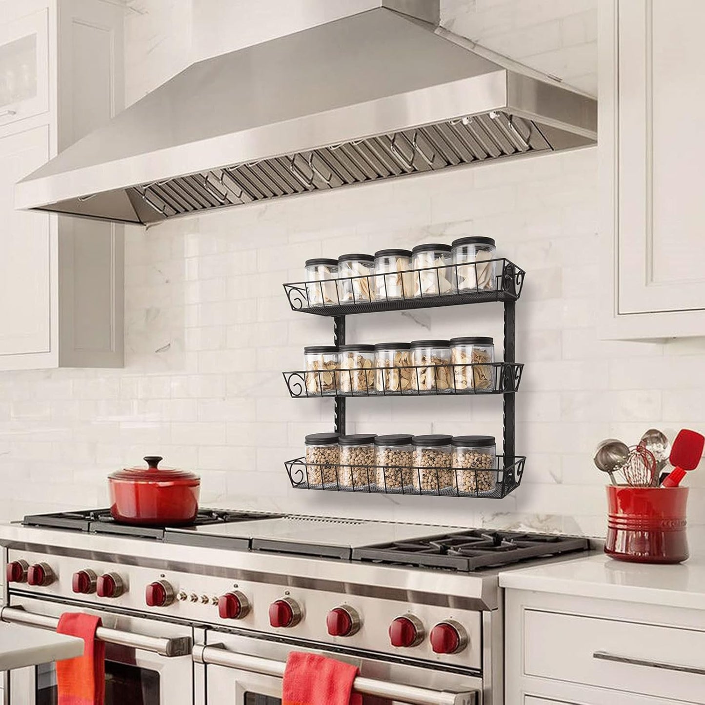 SWOMMOLY Adjustable Wall Mount Spice Rack Organizer, 12-Tier Dual-use (Multi-use) Hanging Spice Shelf Storage for Kitchen Pantry Cabinet Door, Seasoning Holder Organizer, Black