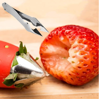 Strawberry Stem Remover, 2 Pcs, Silver, Stainless Steel Handle, Effortless Strawberry Hulling, Versatile Fruit & Vegetable Stem Remover
