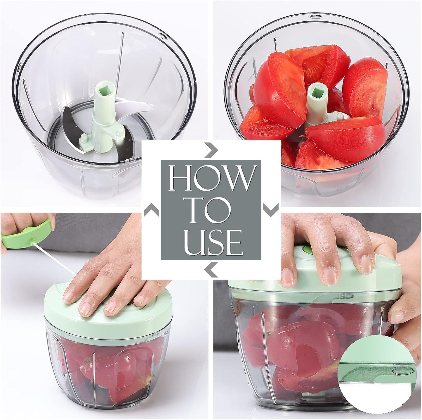Ourokhome Manual Food Processor Vegetable Chopper, Portable Hand Pull String Garlic Mincer Onion Cutter for Veggies, Ginger, Fruits, Nuts, Herbs, etc., 500ml, Deep Blue