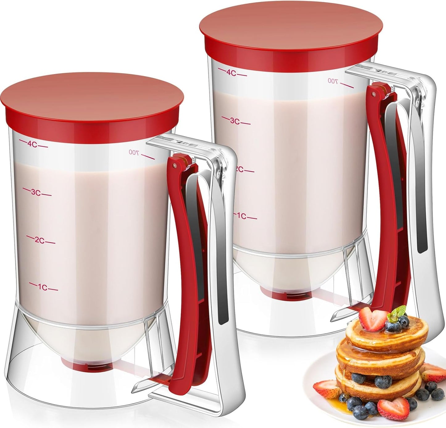 FillTouch 2 Pcs Cupcake Batter Dispenser Pancake Mix Dispenser 4 Cups with Squeeze Handle Tools for Pancake, Cupcake, Cookie, Cake, Waffles, Ice Cream Baking Gifts for Kitchen Housewarming (White)