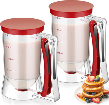 FillTouch 2 Pcs Cupcake Batter Dispenser Pancake Mix Dispenser 4 Cups with Squeeze Handle Tools for Pancake, Cupcake, Cookie, Cake, Waffles, Ice Cream Baking Gifts for Kitchen Housewarming (White)