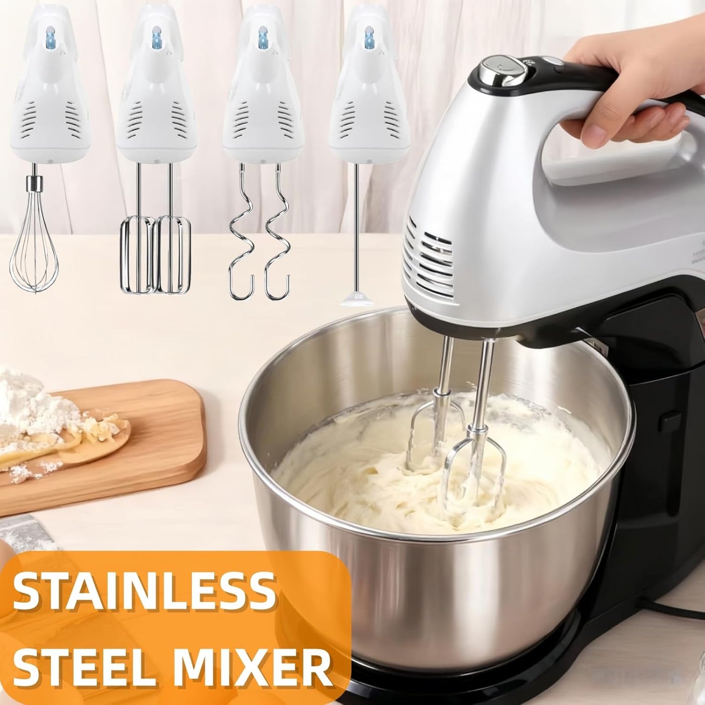 Hand Mixer Beaters Attachments Compatible with Hamilton Beach,62632R, 62682RZ, 62692, 62695V, 64699 – Includes Beaters, Dough Hooks, Whisk & Blending Rods – Durable Replacement Mixer Accessories 6Pack